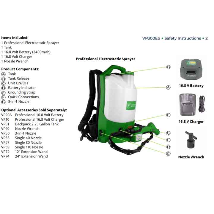 ویژگی های سمپاش 8 لیتری الکترواستاتیک Victory VP300ES